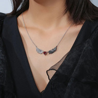 Collier Pendentif Ailes d'Ange Gothique et de Diable avec Cœur en Zircon Cubique, Longue Chaîne pour Pull, Bijoux de Luxe Légers, Vente en Gros