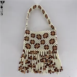 Yeni tasarım moda seksi leopar desen boncuklu çanta el yapımı püsküller ile