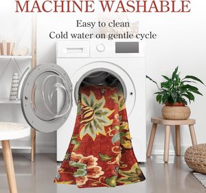 Red Floral Round Rug Washable Non Slip Vintage Distressed Carpet <b>Print</b> on Demand for Living Room <b>Bedroom</b> Entryway - Product Image 6