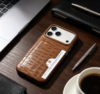 Étui de téléphone en cuir PU texture croco de luxe pour iPhone 18/17/16/15 Pro Max, protection intégrale à 360° avec porte-cartes intégré
