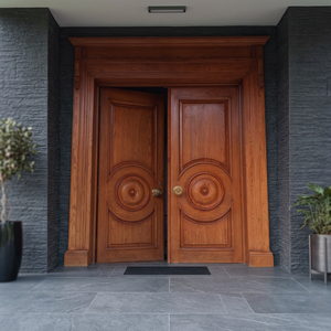 Meubles de maison, porte d'entrée double à ouverture frontale en bois massif sculpté sur mesure, pour maisons modernes et traditionnelles - Product Image 3