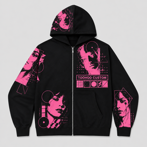 Sweat à capuche zippé personnalisé pour homme, coupe oversize et carrée, style streetwear, motif néon, coton épais, personnalisation OEM pour groupes - Product Image 1