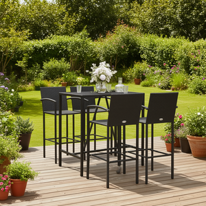 <b>Black</b> Poly Rattan Garden Bar Set 5 Piece Outdoor Furniture Contemporary Design Metal <b>Frame</b> Durable Garden Seating - Product Image 2
