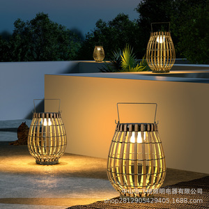 Lampe solaire portable en rotin pour extérieur, lampe de sol imperméable pour jardin, cour, éclairage paysager - Product Image 2