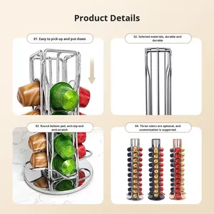 Draaibaar metalen koffiecapsulerek met hoge capaciteit, verticaal opbergrek met meerdere lagen, ruimtebesparend, compatibel met desktop - Product Image 3