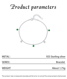 S925 Silver Chain <b>Bracelet</b> With Green Crystal And Diamond Star Charms Minimalist Everyday Wear Women's Jewelry - Product Image 2