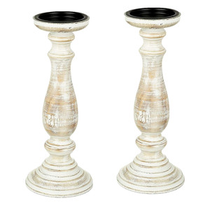 Decorazioni domestiche da 12 pollici portacandele in resina con pilastro in legno <span class=keywords><strong>bianco</strong></span> antico con finitura bianca candelabri conici in poliresina - Product Image 5