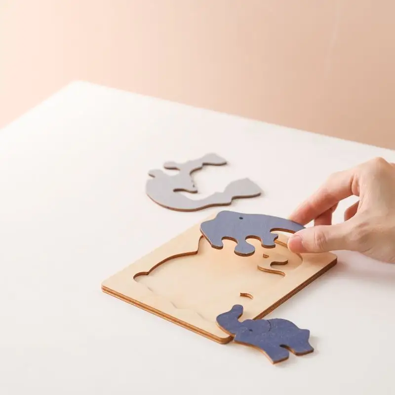 Mainan Puzzle kayu hewan ramah lingkungan uniseks, hadiah pendidikan montesori untuk bayi dan anak