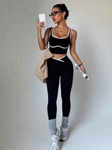 Conjunto Deportivo Personalizado con Logotipo para Mujer, Chaleco sin Mangas con Bloques de Color, Pantalones para Correr, Ropa Deportiva de Secado Rápido, Cómoda para Yoga y Fitness - Product Image 5