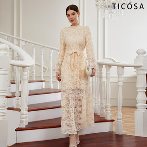 TICOSA Night <span class=keywords><strong>Club</strong></span> blanco invitado señoras vestidos de encaje Casual playa <span class=keywords><strong>Sumer</strong></span> largo elegante Simple Natural personalizado modesto Sexy sólido verano - Product Image 2
