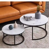 Minimaliste Or Noir Marbre Pierre mdf Bois Ronde Table D'extrémité Côté Nid Ensemble de 2 Table Basse Gigogne pour Salon