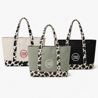 Sac en toile à imprimé vache, patchwork, avec logo personnalisé, sac fourre-tout en coton, ensemble cadeau monogrammé, vente en gros, chapeau bob, pochette à cosmétiques