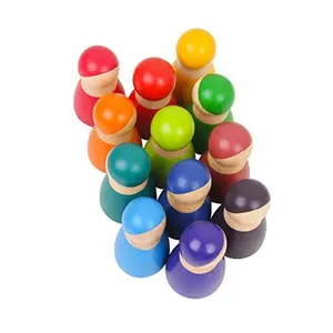 12 Regenboog Vrienden Houten Pin Poppen Lichamen Baby Kids Houten Spelen Voor Peuters Voorschoolse Educatie Speelgoed Voor Kind