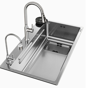 Évier de cuisine encastré en acier inoxydable à cuve unique, intégration sans joint - Product Image 1