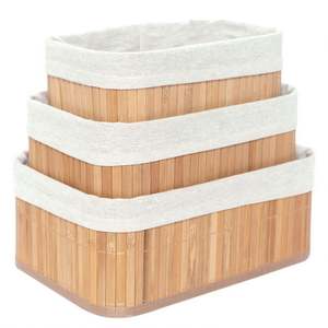 Ensemble de 3 paniers de rangement en bambou naturel véritable, bon marché et vendu, panier en bambou avec doublure - Product Image 1