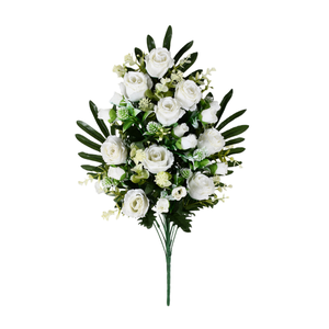 Rose artificielle en soie en forme d'éventail à 15 têtes, idéale <span class=keywords><strong>pour</strong></span> la décoration funéraire des tombes, cimetières et vases. - Product Image 2