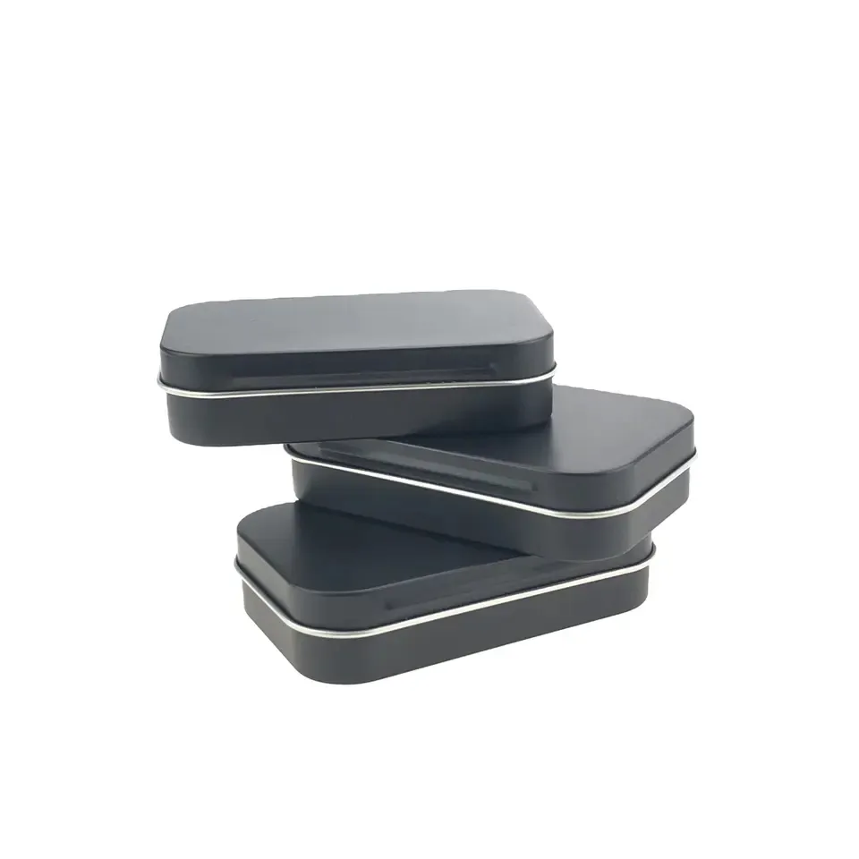 Kotak timah tahan kedap udara LOGO kustom dapat disesuaikan grosir kemasan kotak kaleng logam persegi hitam