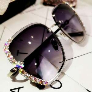 Gafas de Sol de Lujo Vintage con Degradado, Gafas de Sol Cuadradas de Metal con Pedrería para Mujer, 2021 - Product Image 5