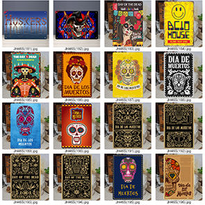 चीनी खोपड़ी धातु टिन साइन मैक्सिकन त्योहार के दिन मृत दीवार पट्टिका पार्टी दुकान घर टैटू पार्लर दीवार सजावट धातु पोस्टर - Product Image 4
