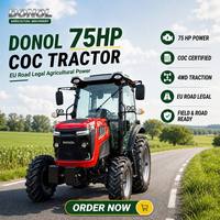 Tracteur agricole DONOL YUNNEI 75 CV 4x4 avec moteur et pompe certifié EURO 5 COC pour les opérations agricoles européennes