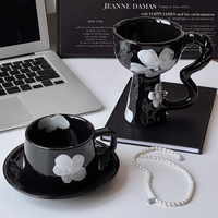 Tasse en céramique japonaise Ins tasse à café mignonne avec soucoupe tasse nordique tasse en porcelaine avec poignée pour le ménage pour le désherbage Restaurant
