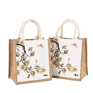Vintage Economical Eco-friendly Canvas Jute Bag Companion Gift Bag Student Fashion Laminated Linen And Jute Tote Bag