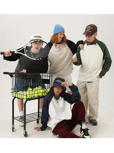 Sudadera con capucha de cuello redondo Terry de peso pesado con hombros caídos de 360gsm para hombre, sudadera holgada de color sólido con mangas raglán en contraste - Product Image 3