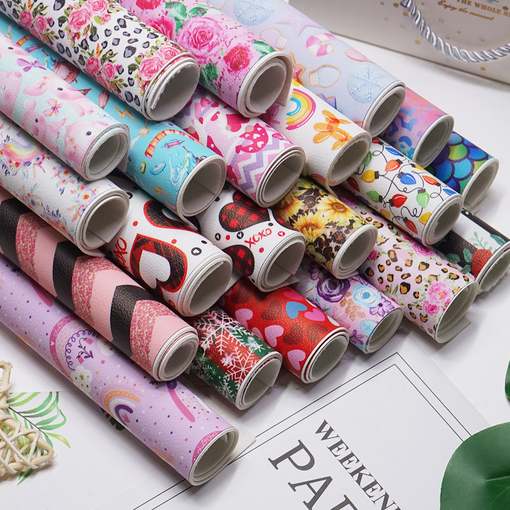 136cm*30cm Professional Custom Cute Cartoon Pattern Litchi Faux Synthetic Leather Fabric for Bag Shoes