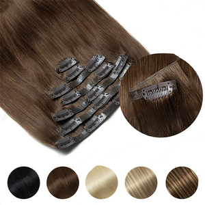 Extensiones de Cabello Humano Real de 18 Pulgadas, Color <span class=keywords><strong>Castaño</strong></span> Oscuro <span class=keywords><strong>Balayage</strong></span>, 7 Piezas, Lisas, Remy, <span class=keywords><strong>con</strong></span> Clip, Trama Sedosa - Product Image 1