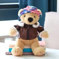 Ours en peluche pilote personnalisé, jouets ours en peluche de haute qualité mode peluche douce aviateur jouets ours en peluche avec veste uniforme