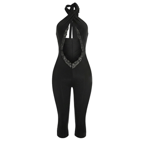 Viviblook C26JP232 Combinaison décontractée pour femme, nouvelle combinaison sexy sans manches, couleur unie, bretelles halter, combinaison une pièce - Product Image 5