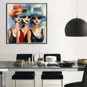 Arte original de venda quente retrato moderno de três figuras pintura a óleo em tela pintada à mão novo estilo de design para decoração de casa