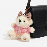Porte-clés ours en peluche mignon, jouet animal en peluche, breloque de sac, pendentif accessoire de sac à main avec pull rose, cadeau pour filles