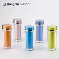 Bouteille en plastique cylindrique de 90 ml en acrylique de qualité alimentaire avec bouchon à vis double couche pour emballage de compléments alimentaires haut de gamme (60 capsules)
