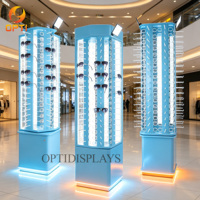 Présentoir rotatif moderne pour lunettes avec éclairage LED, support de sol verrouillable pour magasin d'optique, pour lunettes de soleil et de vue