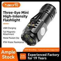 Mini lampe torche LED rechargeable à trois lentilles, longue portée, portable, type stylo, pour les situations d'urgence en extérieur et le camping