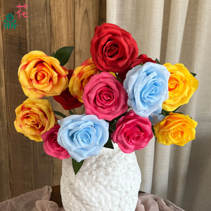 Fleurs de rose artificielles en soie, bouquet de décoration de mariage fait main, style naturel, multicolores - Product Image 1