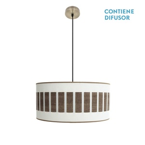 Lampada a sospensione 2xE27 in pelle bianca e legno scuro, dimensioni 50x50 cm, ideale per illuminazione decorativa e per ambientare gli spazi. - Product Image 1