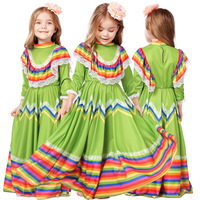 Costume de danse ethnique mexicaine pour Halloween, robe traditionnelle longue de danse flamenco, jupe de carnaval du Jour des Morts pour filles