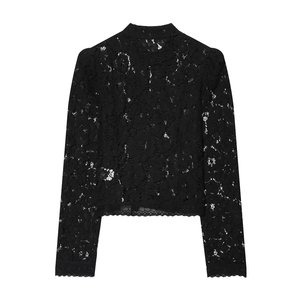 Blusa <span class=keywords><strong>de</strong></span> Encaje Sexy Personalizada <span class=keywords><strong>para</strong></span> Mujer, Blusa Ajustada con Cuello Mandarín <span class=keywords><strong>de</strong></span> Crochet, OEM/ODM por Fábrica <span class=keywords><strong>de</strong></span> Ropa China, Camisas Vintage - Product Image 2