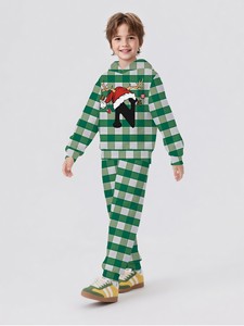 Ensemble deux pièces <span class=keywords><strong>sweat</strong></span> à capuche et pantalon pour garçons 2025, motif imprimé style Noël - Product Image 3