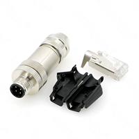 Conector RJ45 Macho de 4 Pines con Codificación D, Marca Alvin's Cables, Modelo M12, Blindaje Metálico, Enchufe PG9 para Cable Ethernet, Uso Eléctrico