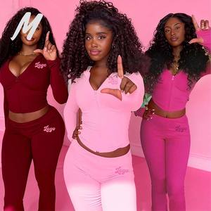 Valentinstag Damen-Set mit individuellem Logo, Workout-Fitness-Zweiteiler, Leggings-Outfit, Yoga-Jacke, Hoodie, Schlaghose, Damen <span class=keywords><strong>2</strong></span>-teiliges Set - Product Image 1