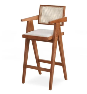 Taburete de bar moderno más vendido con estructura de madera maciza natural y diseño tejido para isla de cocina y asientos de bar para sala de estar - Product Image 1