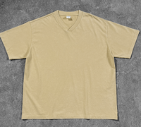 Kaos Pria YKH 250GSM V-Neck Katun Ukuran Besar Khusus Musim Panas Desain Kustom Acid Wash