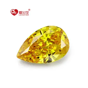 4K ice flower cut synthetic cz stone pear cut golden yellow 5A+ grade cubic zirconia