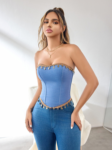 Women's <strong>Strapless</strong> Boned Bustier Corset Top <strong>Body</strong> Shaping Sexy Zip-Up Back Summer Tube Going Date Night Club Party Padded Buttocks - Product Image 2