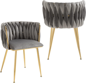 Châu Âu Thiết Kế Hiện Đại Sang Trọng Ăn Uống Ghế Tufted Mây Dệt Màu Xanh Sillas Nhung Bọc Phòng Ăn Ghế Với Vàng Chân - Product Image 4