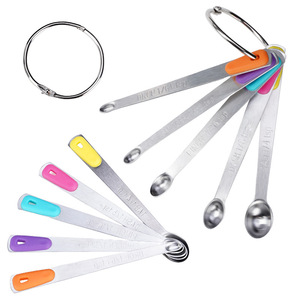 मल्टीफ़ंक्शन भारी शुल्क स्टेनलेस स्टील मिनी मापने वाला चम्मच सेट रूस्टप्रूफ मसाला अंगूठी के साथ चम्मच - Product Image 1