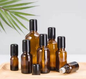 Botellas <span class=keywords><strong>enrollables</strong></span> de vidrio transparente marrón <span class=keywords><strong>oscuro</strong></span> con cubierta a prueba de fugas para rodillo para bola Perfume Crema para el cuidado de la piel Almacenamiento de aceite esencial - Product Image 3